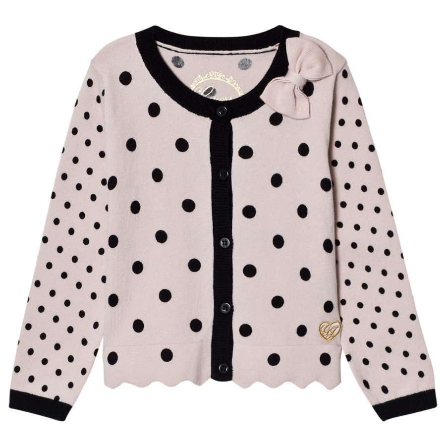 Guess Pink And Black Spot Knit Cardigan With Bow Neuletakki