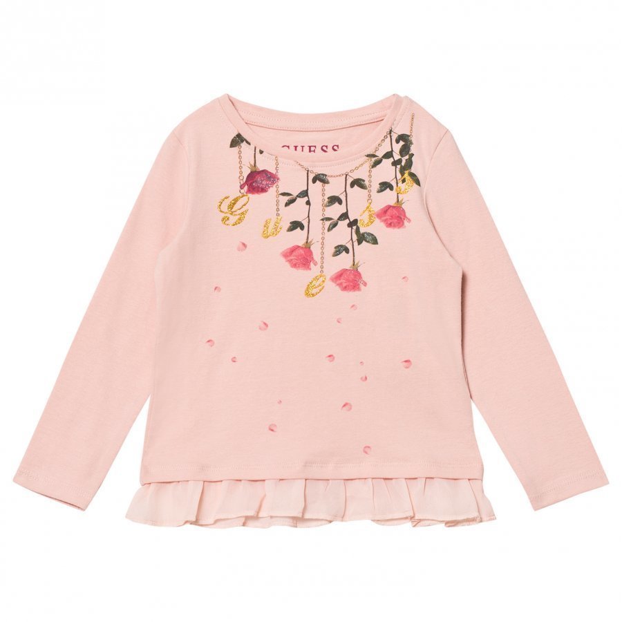 Guess Pink Flower And Branded Peplum Tee Pitkähihainen T-Paita