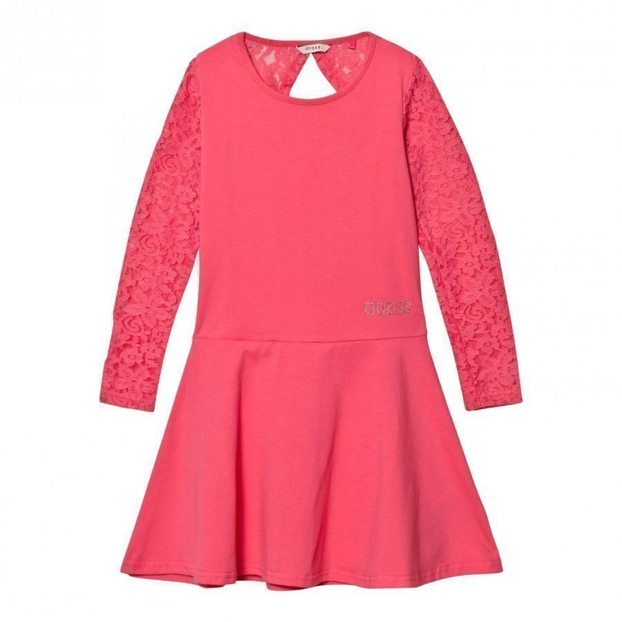 Guess Pink Lace Sleeve Dress Juhlamekko