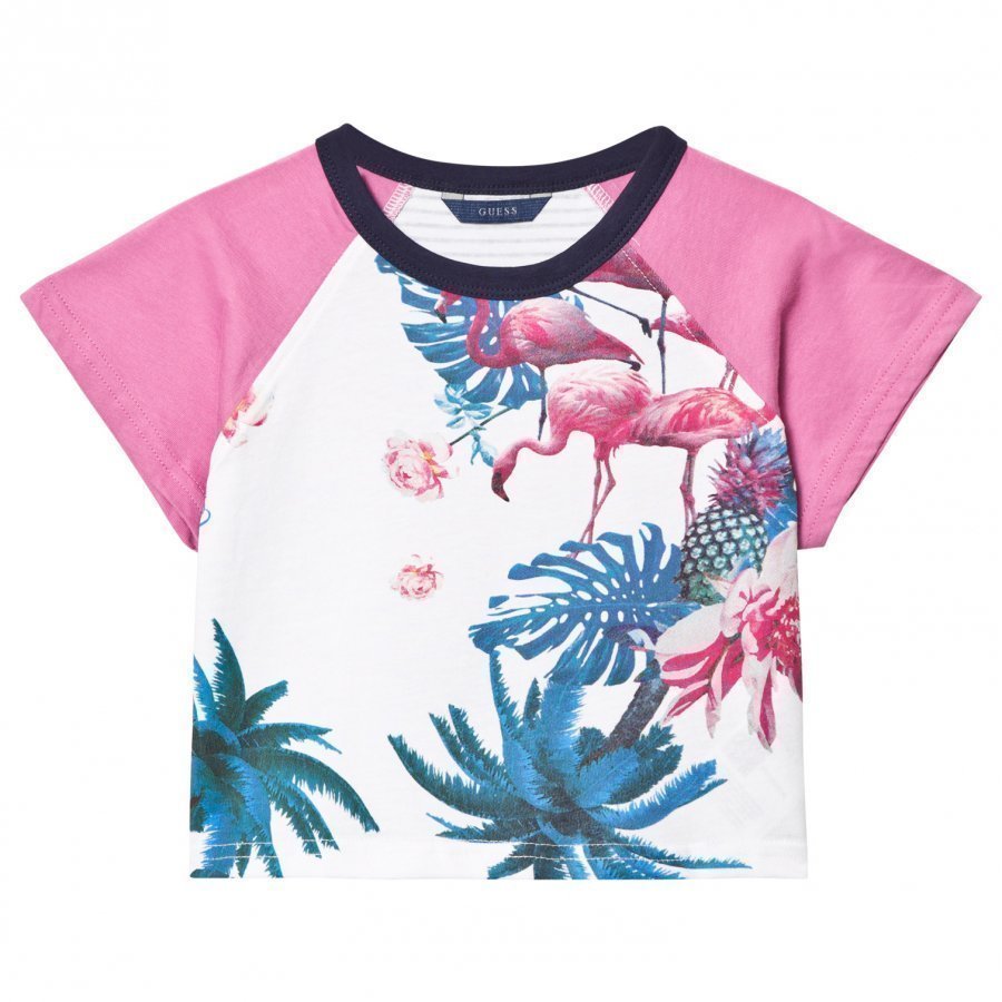 Guess White Flamingo Floral Print Tee T-Paita