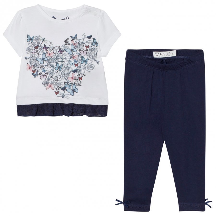 Guess White Floral Heart Print Tee Jersey Leggings Set Asusetti