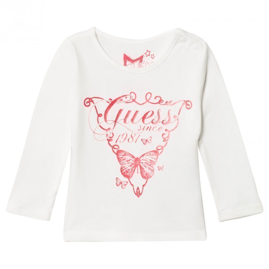 Guess White Pink Heart Print Tee T-Paita