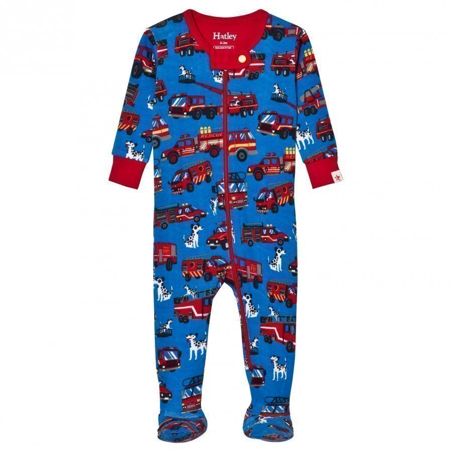 Hatley Blue Fire Truck Print Footed Baby Body