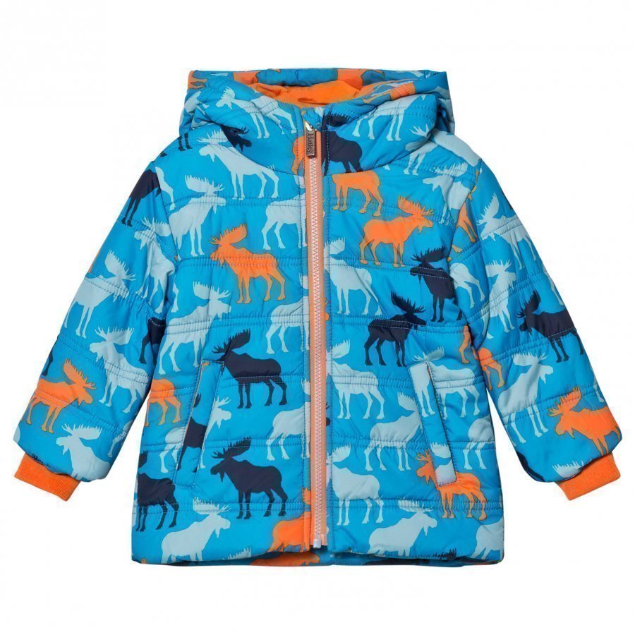 Hatley Blue Moose Print Puffer Jacket Toppatakki