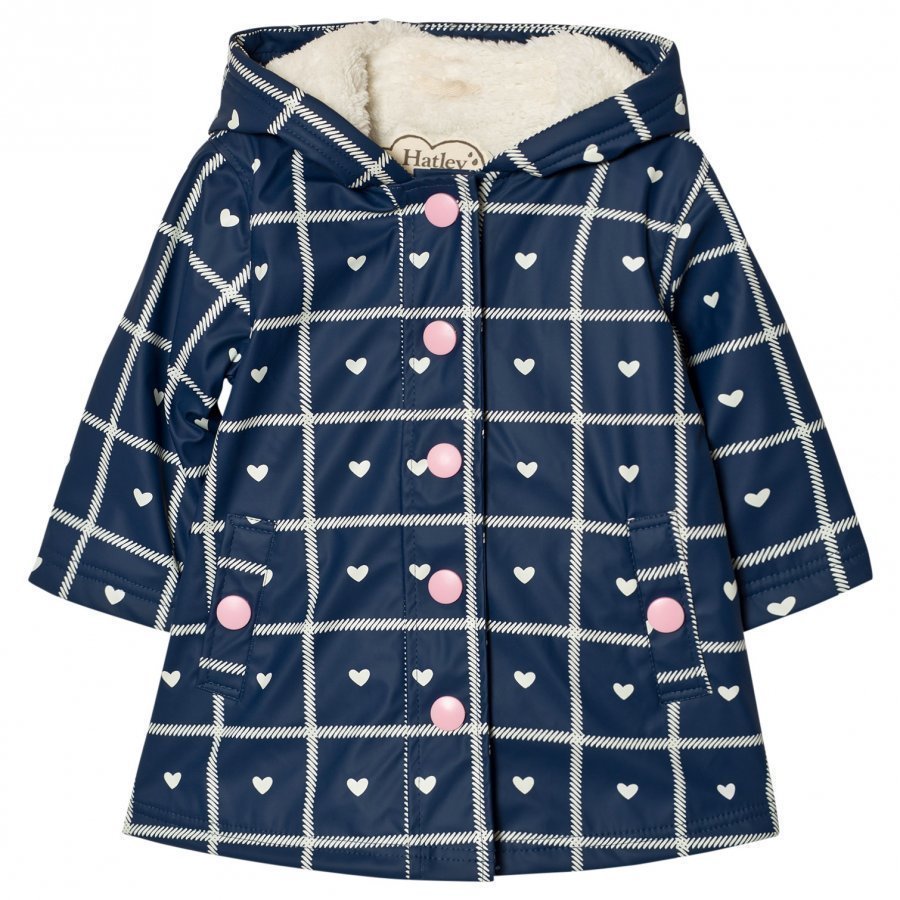 Hatley Crosshatch Hearts Sherpa Lined Raincoat Navy Sadetakki