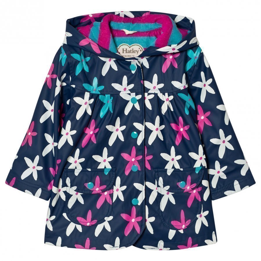 Hatley Flower Graphic Print Raincoat Navy Sadetakki