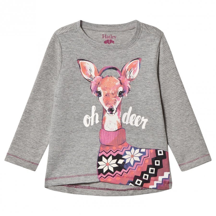 Hatley Grey Deer Print Long Sleeve Tee Pitkähihainen T-Paita