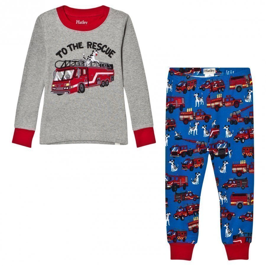 Hatley Grey Fire Truck Applique And Pringrey Fire Truck Applique And Printed Pyjamasted Bottom Pyjamas Yöpuku