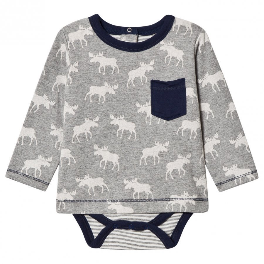 Hatley Grey Moose Print Tee Body Pitkähihainen T-Paita