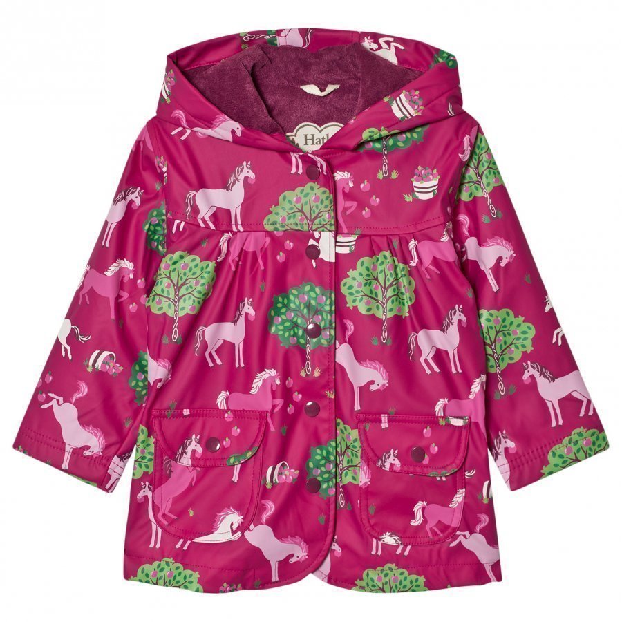 Hatley Horse And Apple Print Raincoat Pink Sadetakki