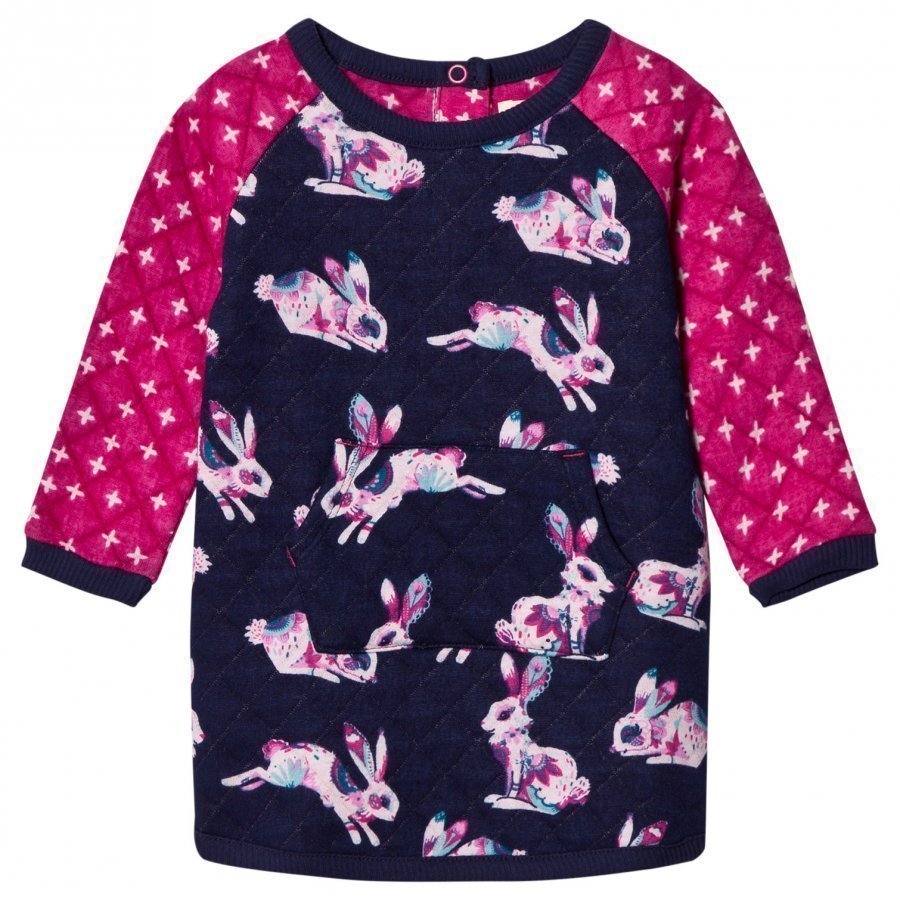 Hatley Navy And Pink Bunny Quilted Dress Mekko