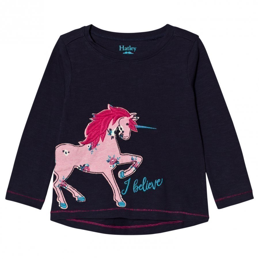 Hatley Navy Unicorn Applique Tee Pitkähihainen T-Paita