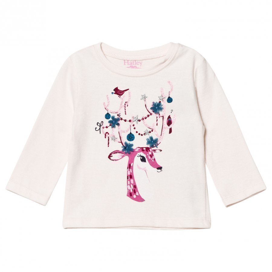 Hatley Pale Pink Glitter Reindeer Print Long Sleeve Tee Pitkähihainen T-Paita