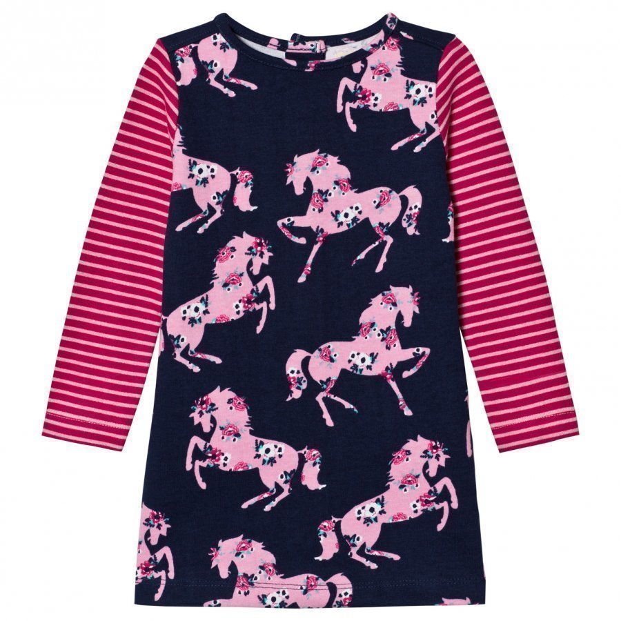 Hatley Pink And Navy Horse Print Jersey Dress Mekko