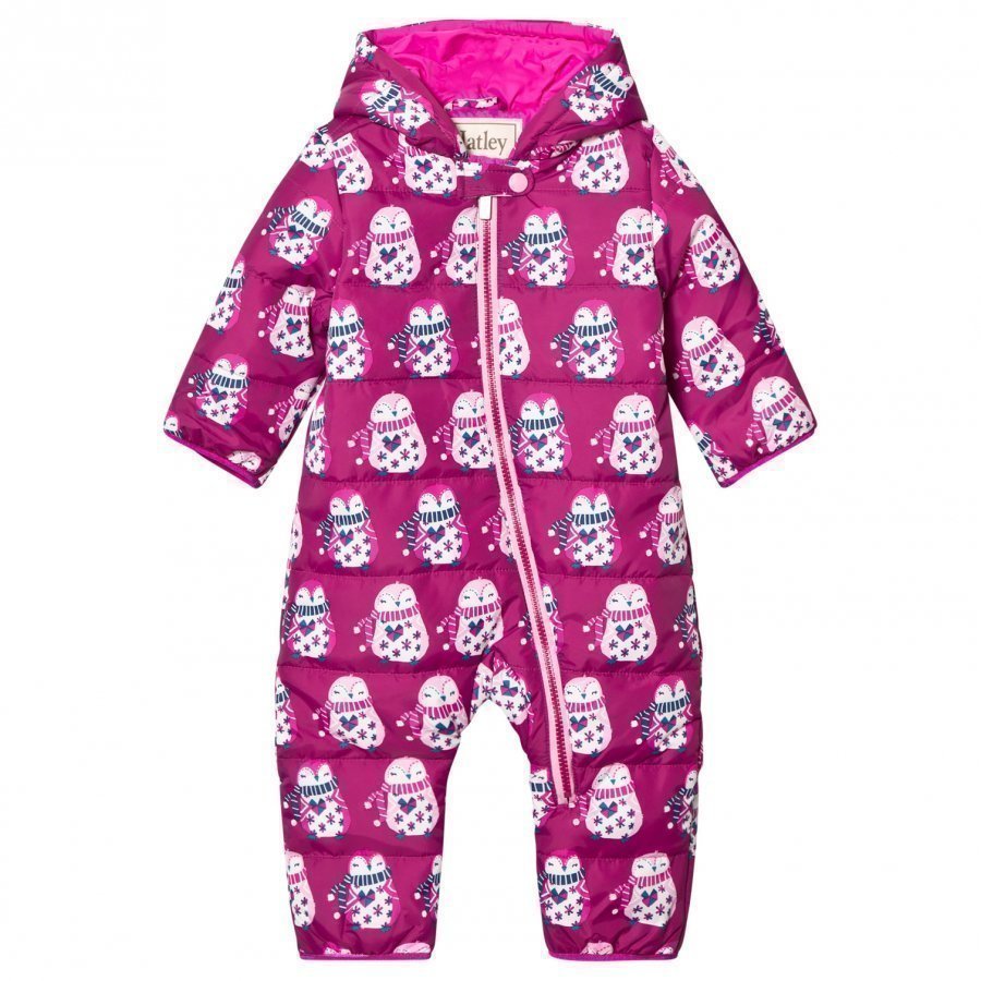 Hatley Purple Penguin Puffer Coverall Toppahaalari