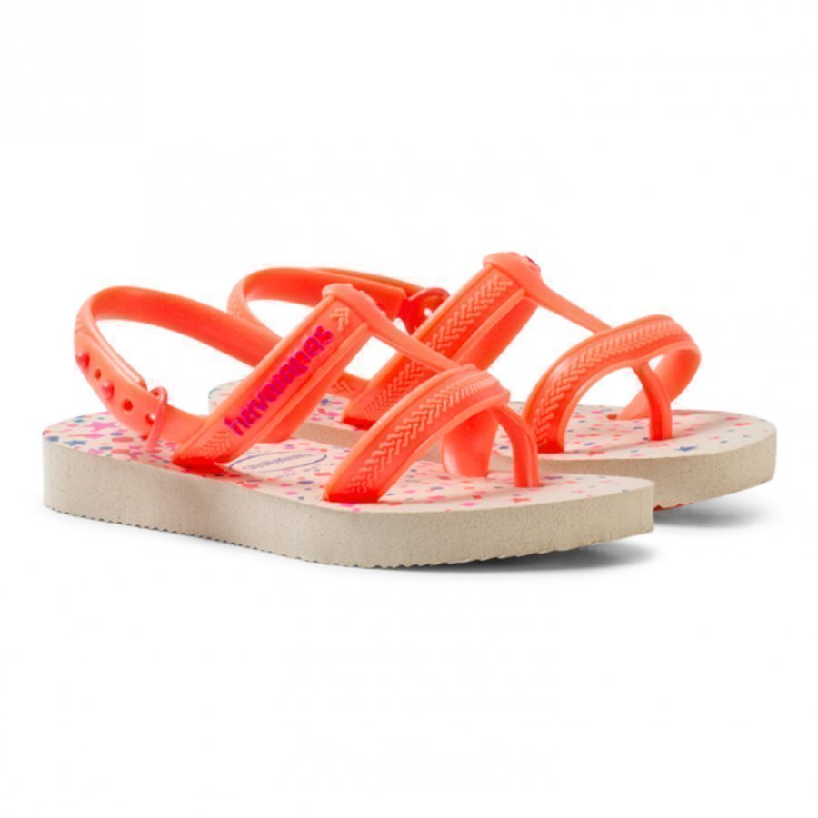 Havaianas Beige/Neon Orange Joy Spring Sling Back Flip Flops Sandaalit