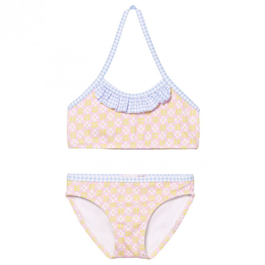 Heidi Klein Pink Lotte Tank Bikini With Blue Gingham Ruffle Bikinit