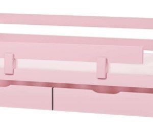HoppeKids Ida Sohvasänky 70 x 160 cm + Turvalaita + Sängynaluslaatikko pyörillä 2 kpl Vaaleanpunainen Paketti