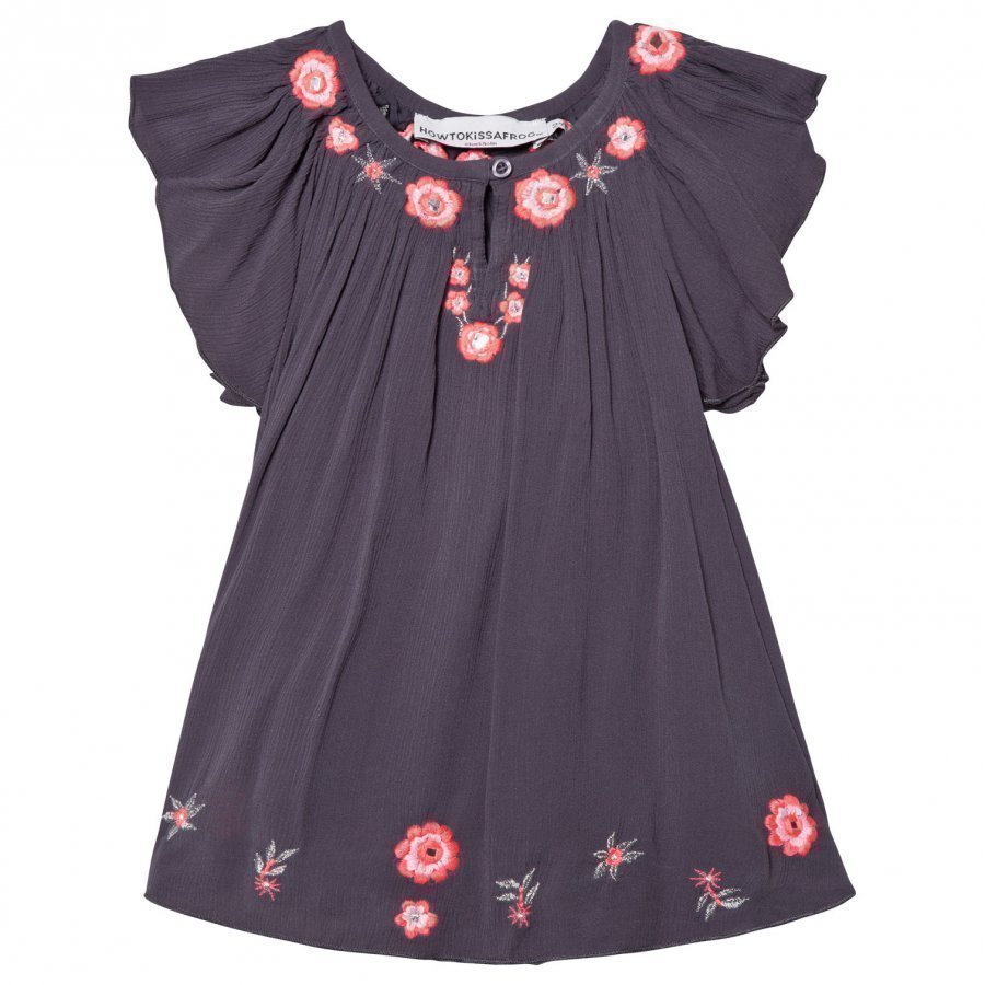 How To Kiss A Frog Forma Dress Grey Embroidery Juhlamekko