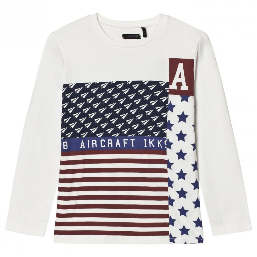 Ikks Flag And Plane Print Tee White T-Paita