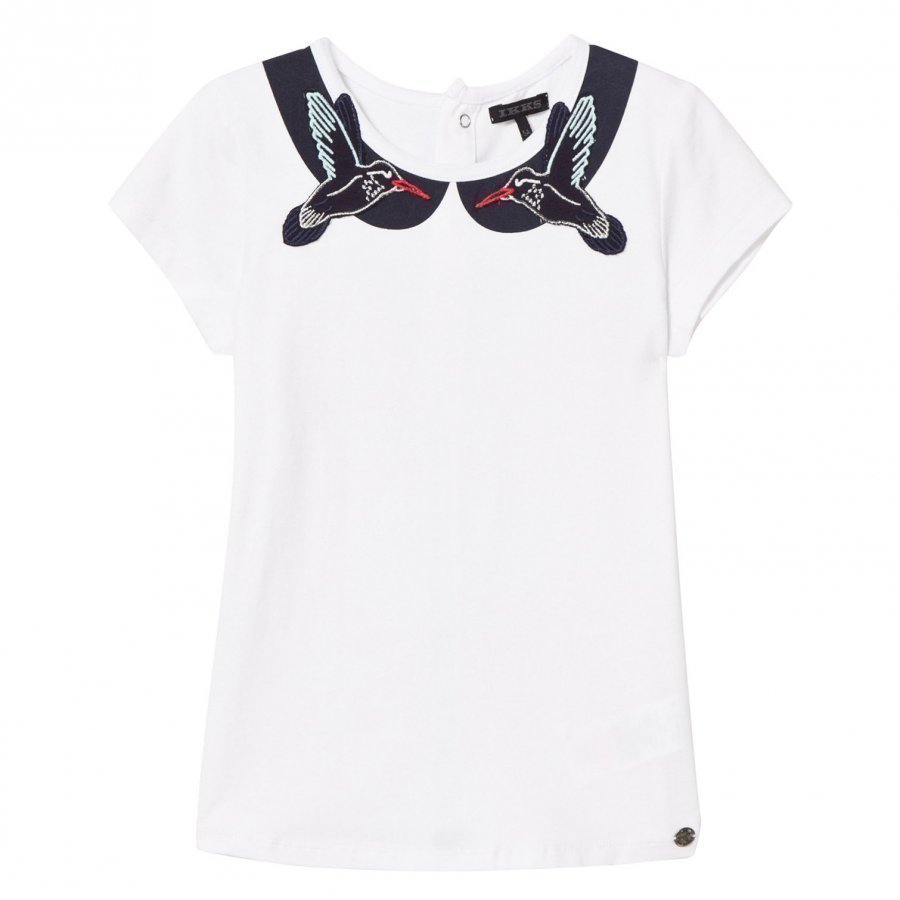 Ikks White Bird Collar And Button Back Tee T-Paita