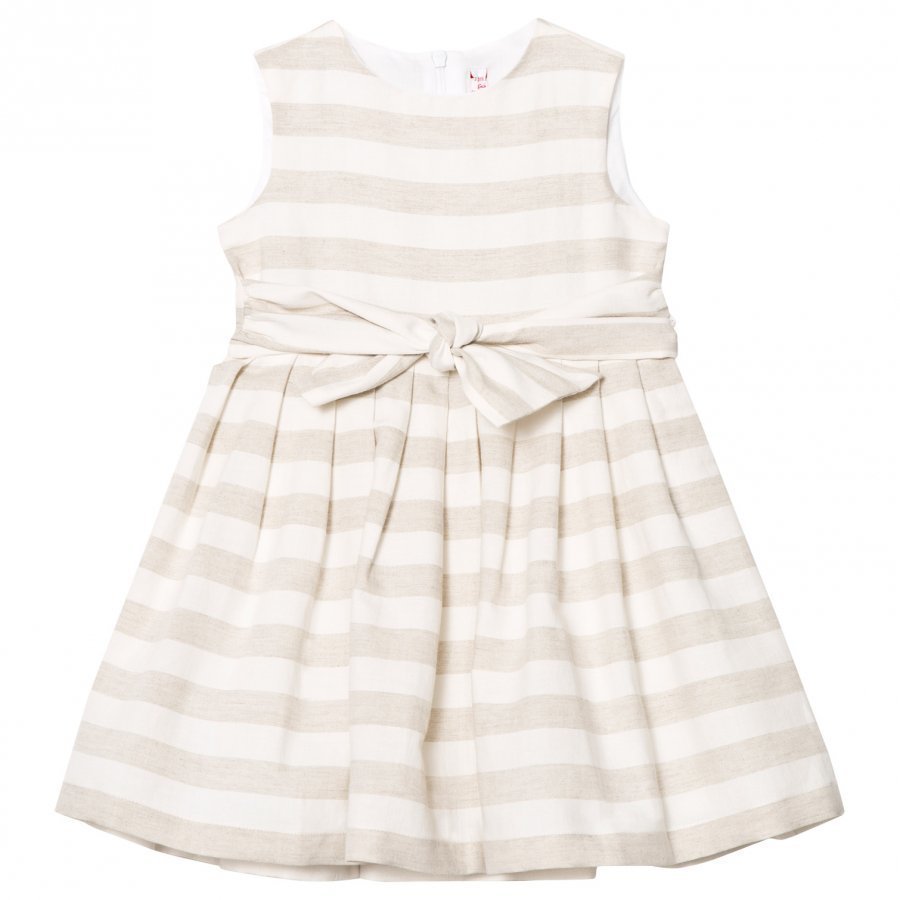 Il Gufo Beige Stripe Linen Bow Dress Juhlamekko