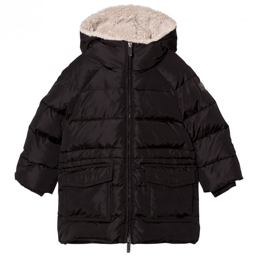 Il Gufo Black Padded Parka With Teddy Hood Lining Parkatakki