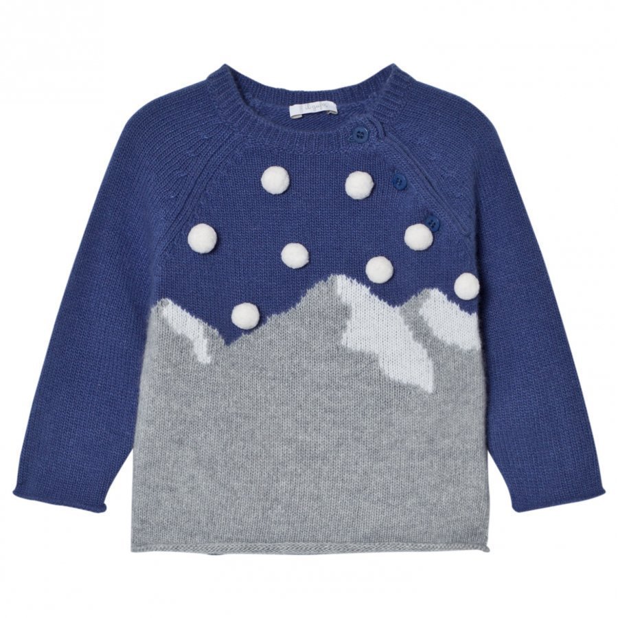 Il Gufo Blue Mountain Intarsia Pom Pom Sweater Paita