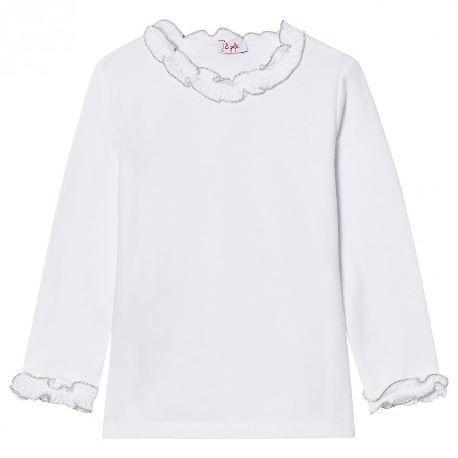 Il Gufo Frill Collar Tee White/Silver Pitkähihainen T-Paita