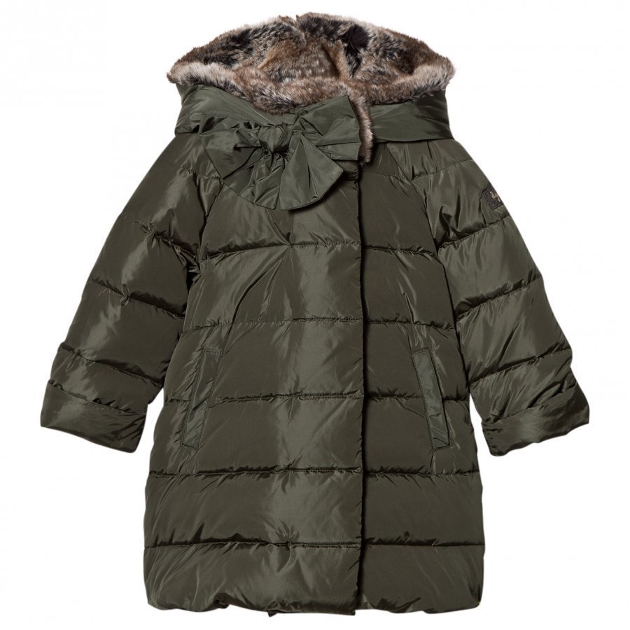 Il Gufo Green Coat With Faux Fur Hood Toppatakki