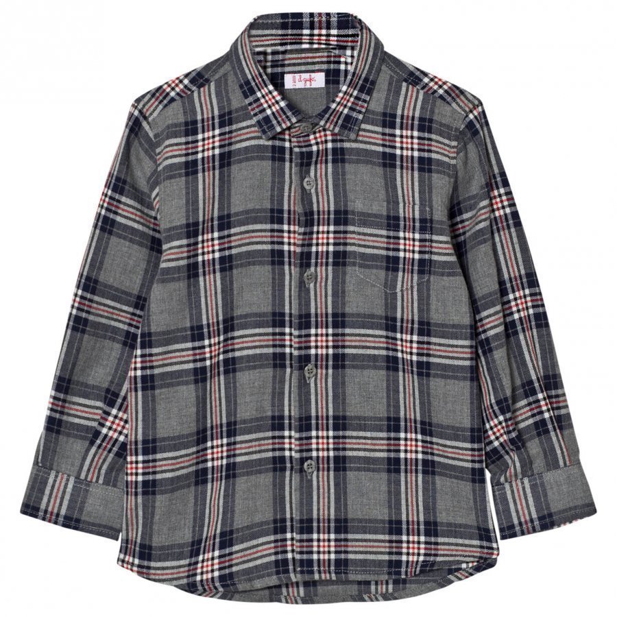 Il Gufo Grey And Navy Multi Check Shirt Kauluspaita