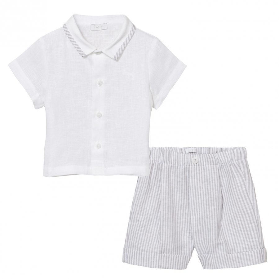 Il Gufo Grey Linen Shirt And Shorts Set Asusetti