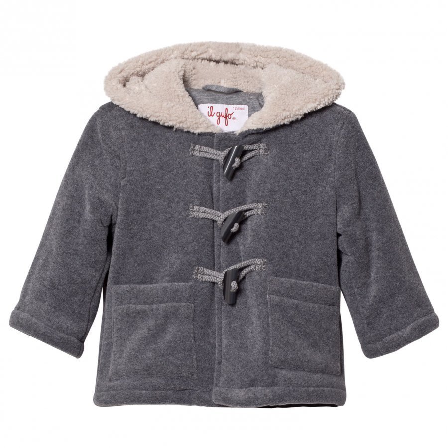 Il Gufo Grey Wool Duffle Coat With Teddy Lining Duffelitakki