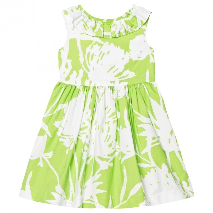 Il Gufo Lime Floral Print Frill Collar Dress Juhlamekko