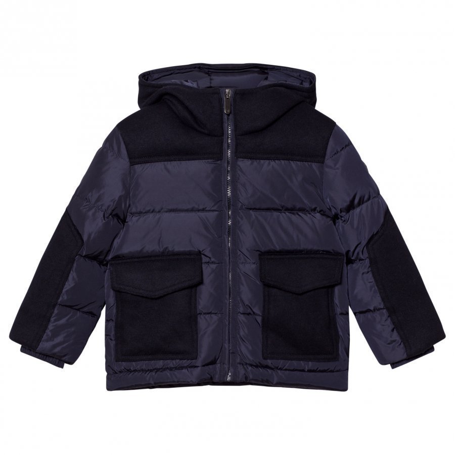 Il Gufo Navy Padded Jacket With Wool Broadcloth Patches Toppatakki