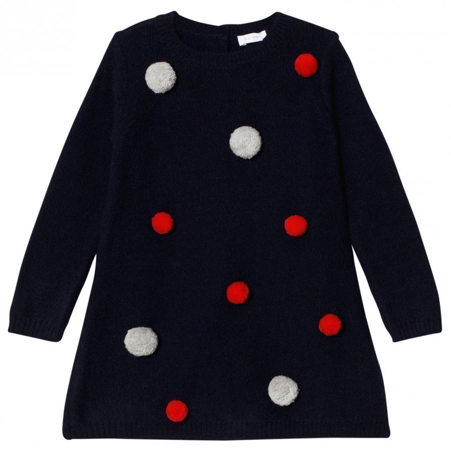 Il Gufo Navy Pom Pom Knit Dress Mekko