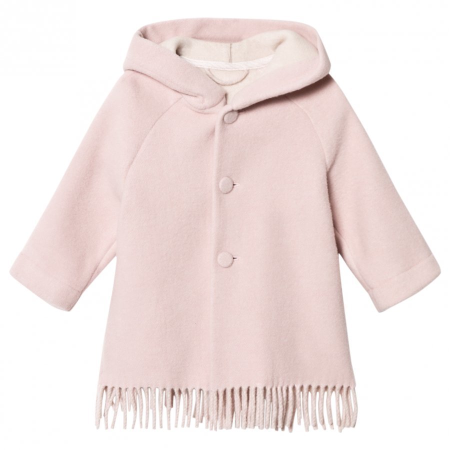 Il Gufo Pink Brushed Wool Fringe Hooded Coat Talvitakki