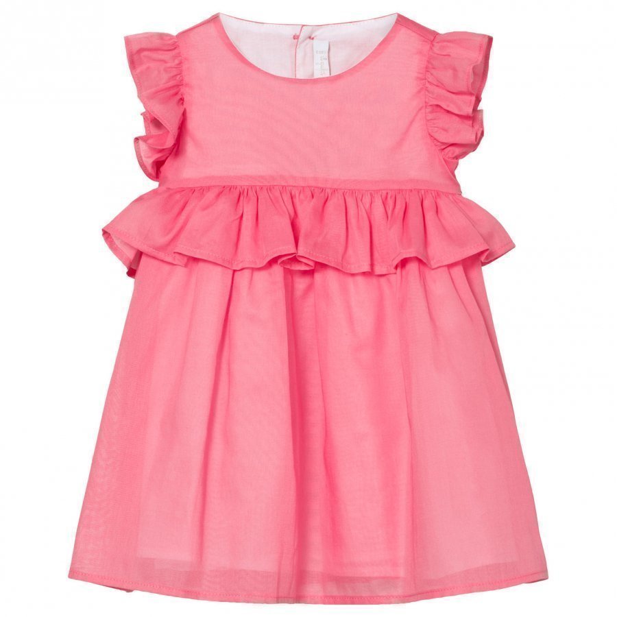 Il Gufo Pink Cotton Frill Sleeve Peplum Dress Juhlamekko