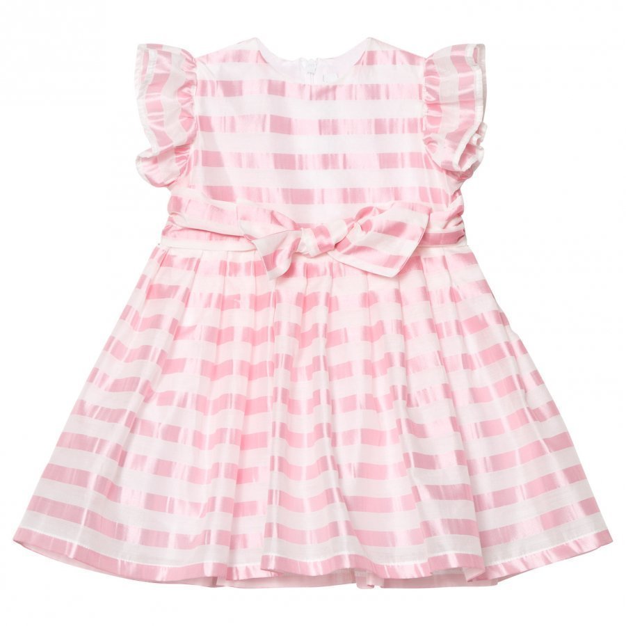 Il Gufo Pink Stripe Silk Seersucker Frill And Bow Dress Juhlamekko