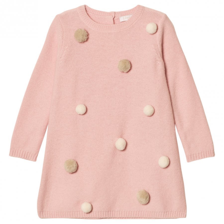 Il Gufo Pink/White Pom Pom Knit Dress Mekko