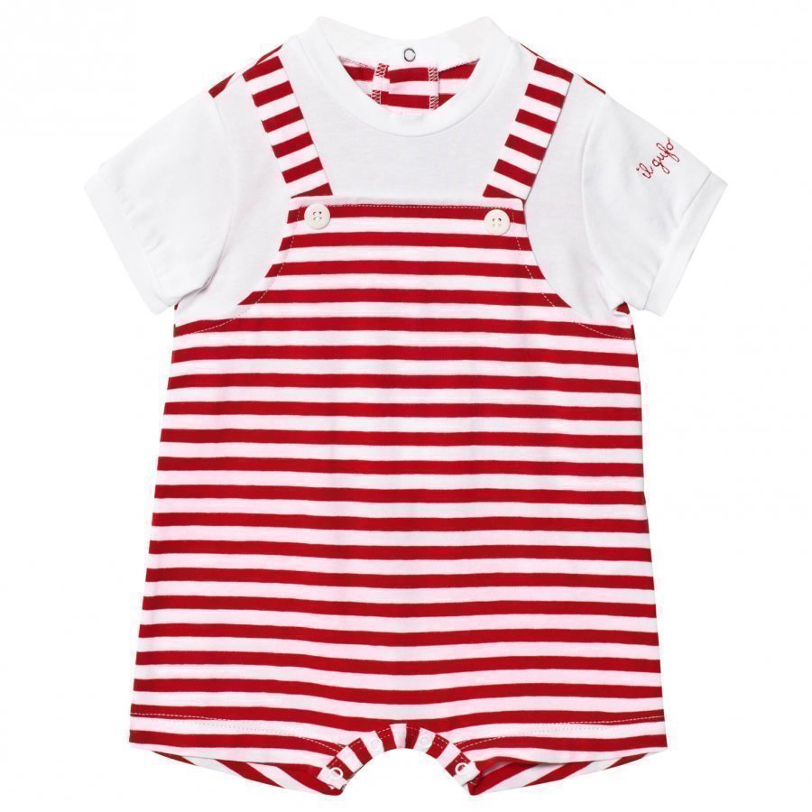 Il Gufo Red And White Mock Overalls Romper Puku