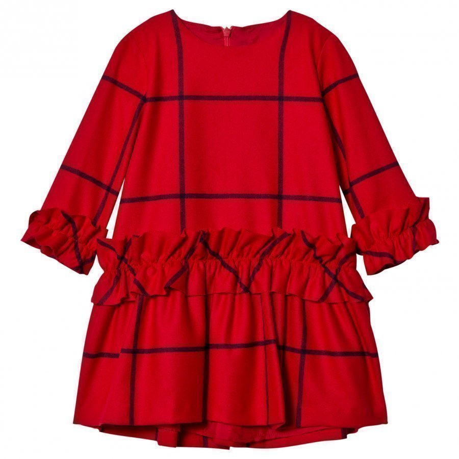 Il Gufo Red Frill Check Dress Juhlamekko