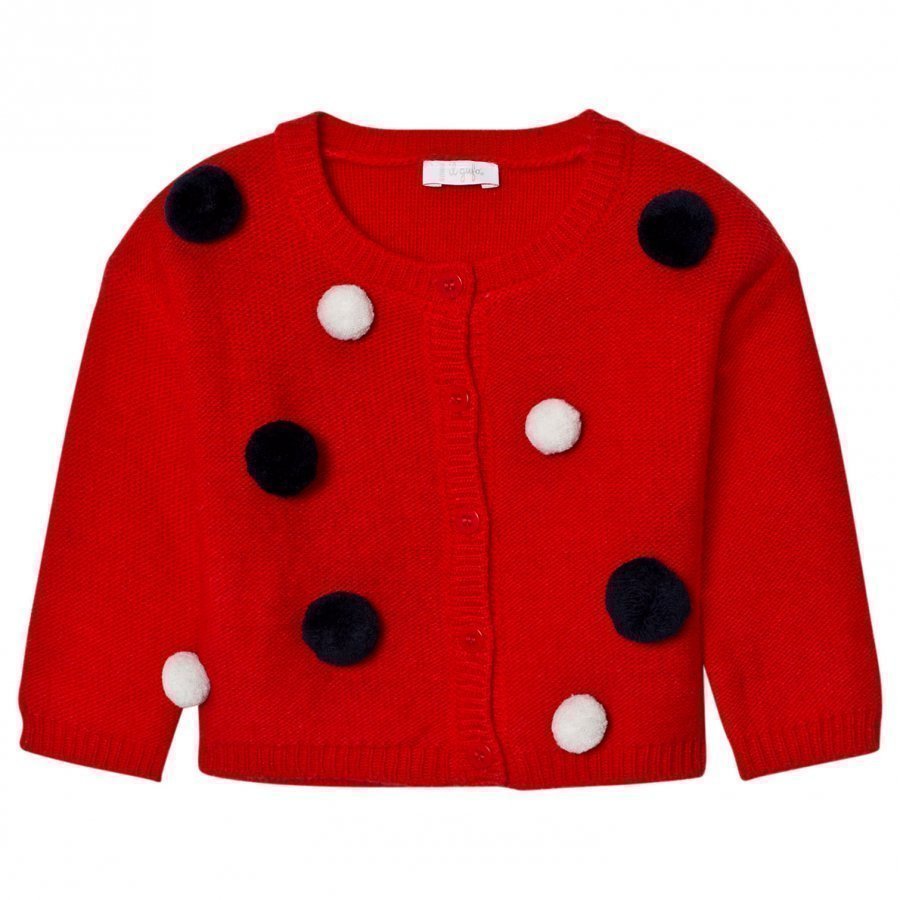 Il Gufo Red Multi Pom Pom Cardigan Neuletakki