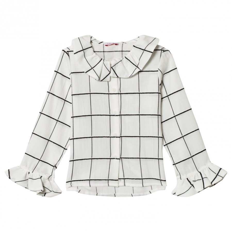 Il Gufo White And Black Check Frill Cuff Blouse Pusero