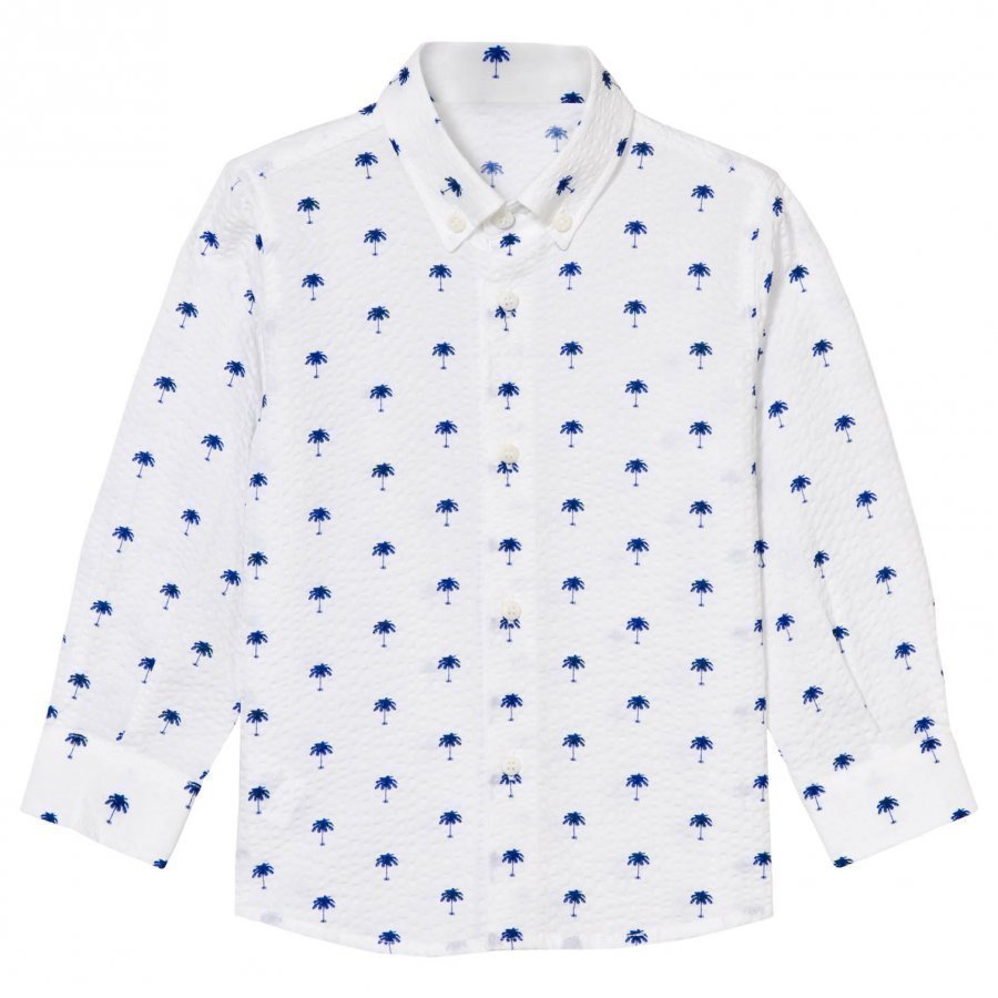 Il Gufo White And Blue Palm Print Seersucker Shirt Kauluspaita