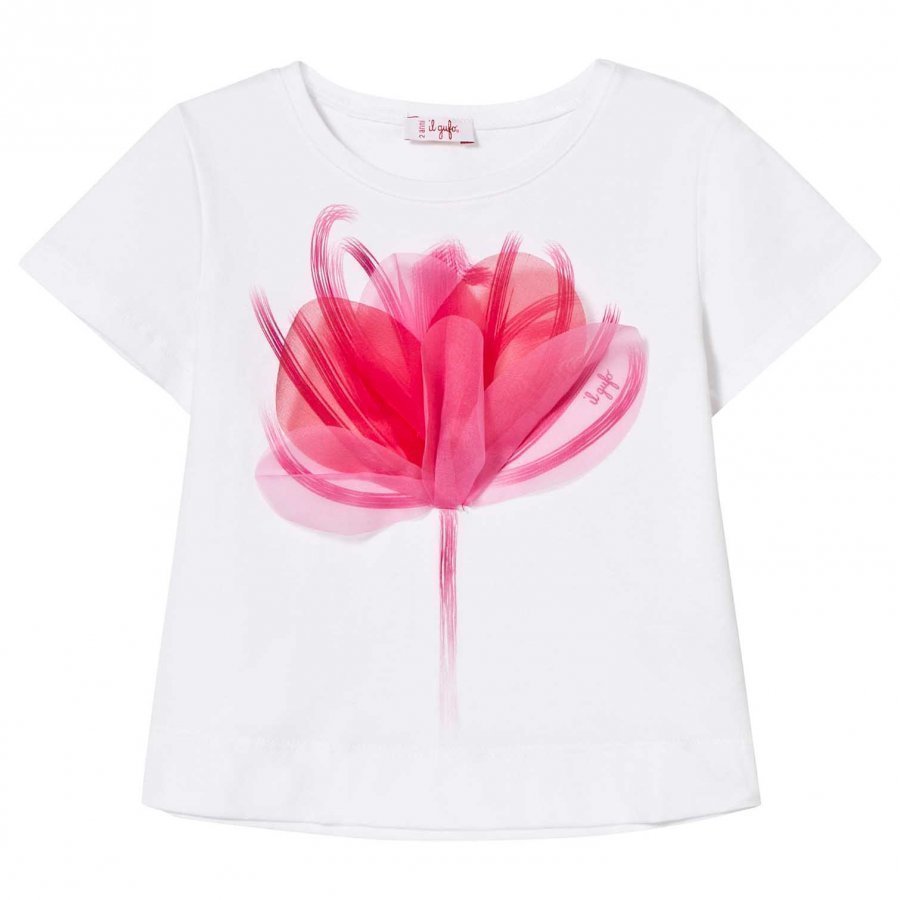 Il Gufo White Flower Print Applique Trapeze Tee T-Paita