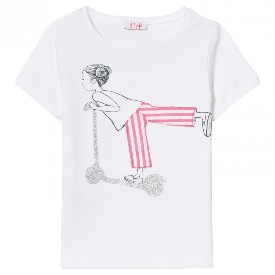 Il Gufo White Scooting Girl Print Tee T-Paita