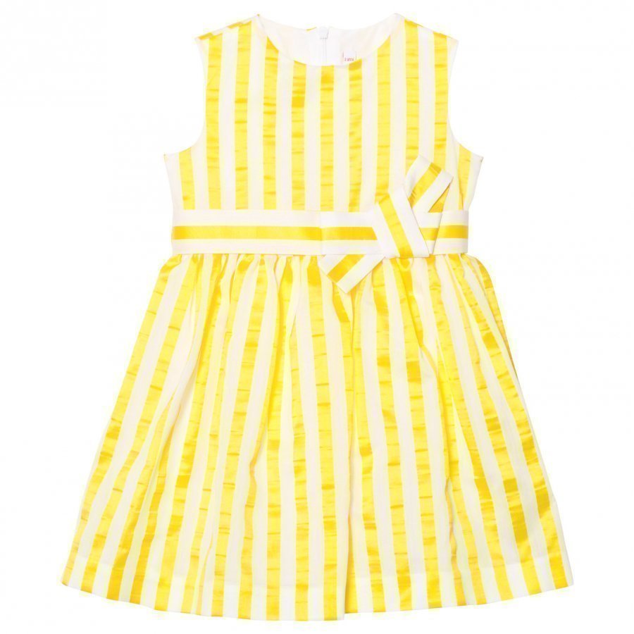 Il Gufo Yellow Stripe Seersucker Silk Bow Dress Juhlamekko