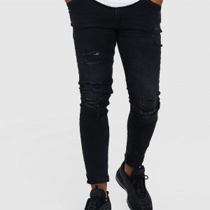 Illusive London Skinny Washed Ripped Jeans Musta