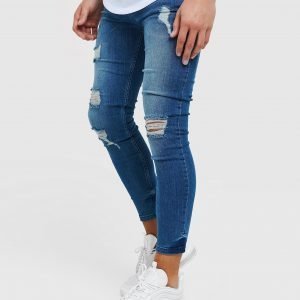 Illusive London Skinny Washed Ripped Jeans Sininen